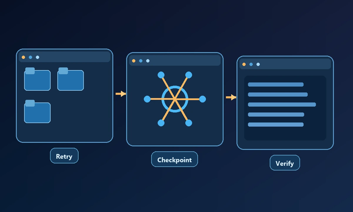 Conceptual process diagram showing Retry, Checkpoint and Verify connected in a workflow.