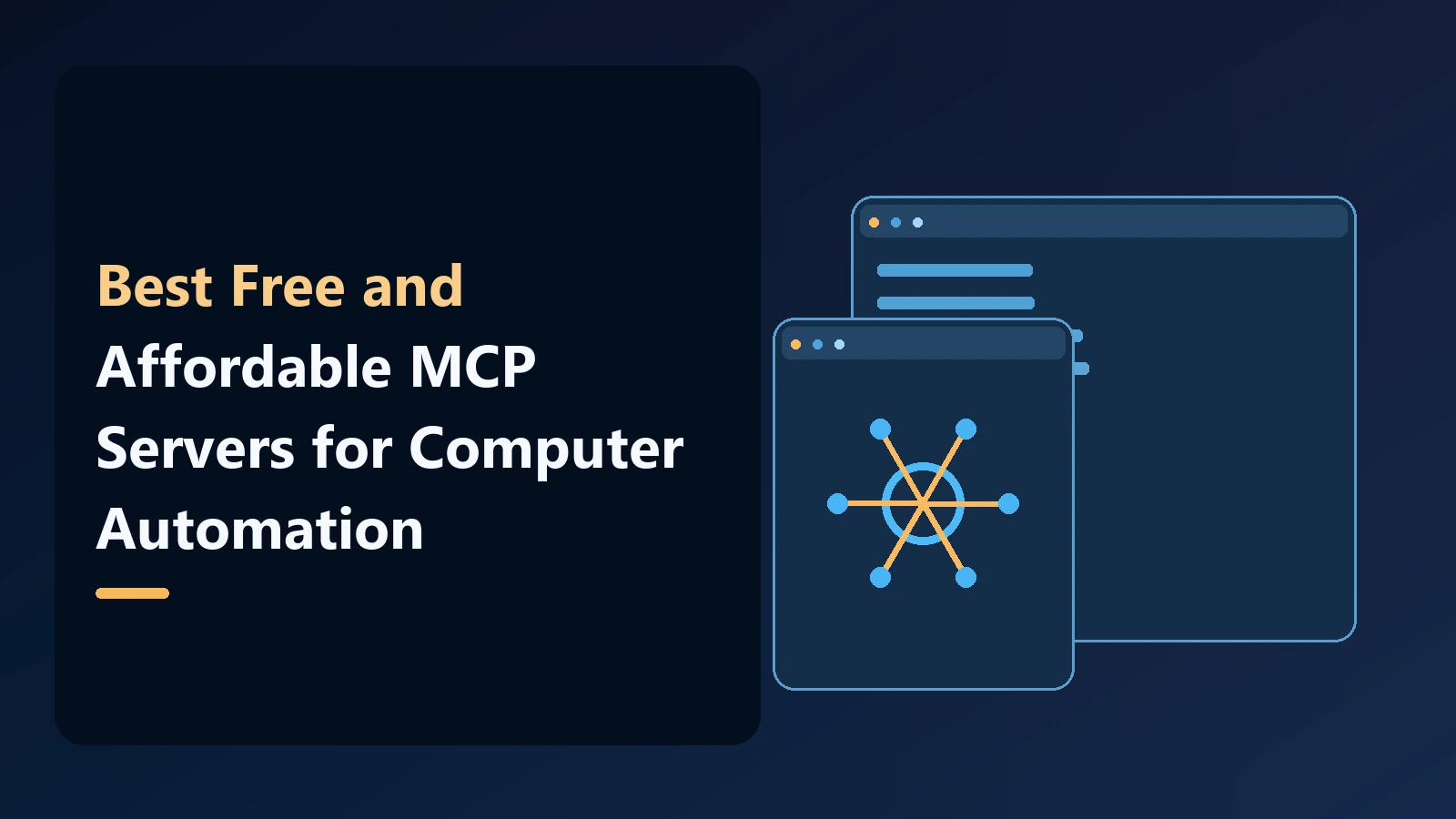 Noxgild editorial cover with layered computer and application panels: Best Free and Affordable MCP Servers for Computer Automation